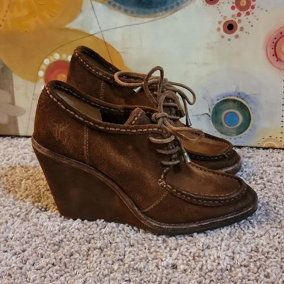 Frye Shoes - Frye Caroline Lace Low Wedge Heel Oil Rubbed Suede Women's Shoes Size 6